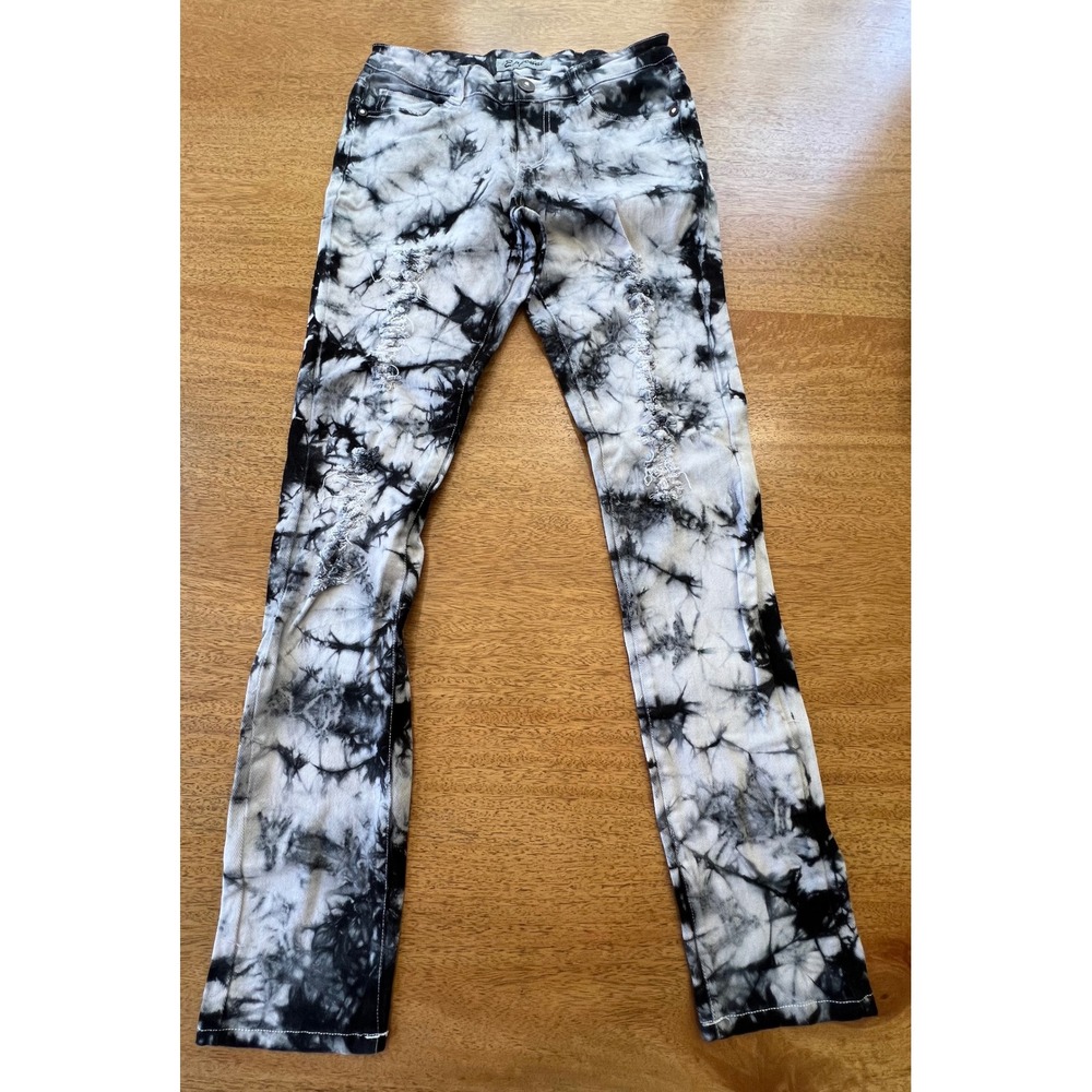 Imperial Premium Womens Tie Dye Skinny Jeans Black White‎ Distressed Size 7